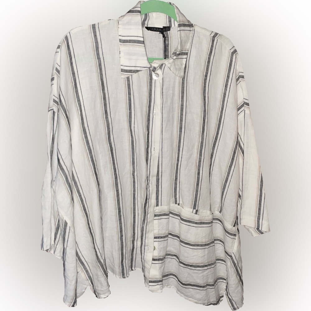 LUUKAA Linen Striped Lagenlook Button-up Shirt